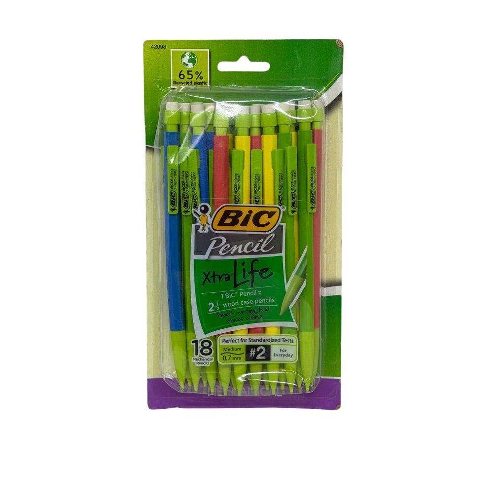 NEW BIC Xtra Life Mechanical Pencils #2 0.7mm 18-Pack‎ Recycled Plastic Assorted